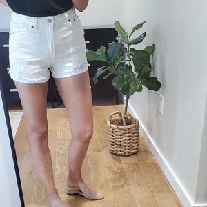 A&F High Rise White Denim Shorts